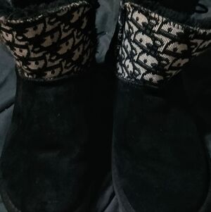 Dior UGG Black and Cream Ankle Boots